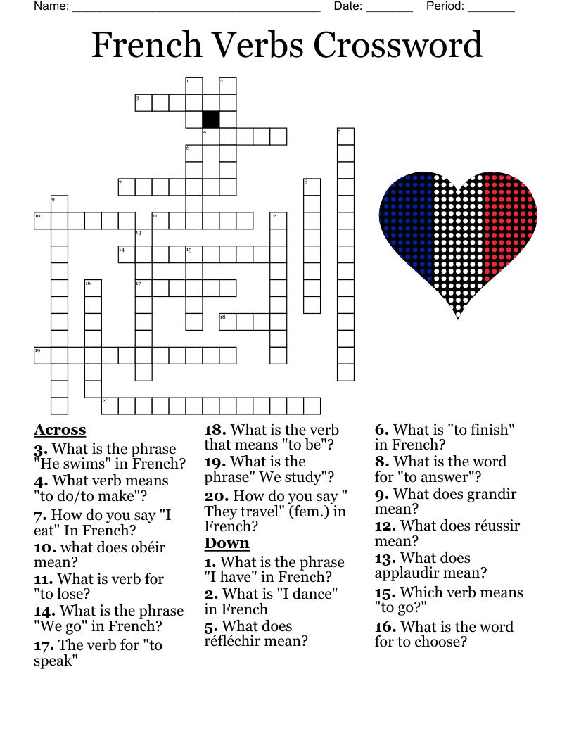 French Verbs Crossword