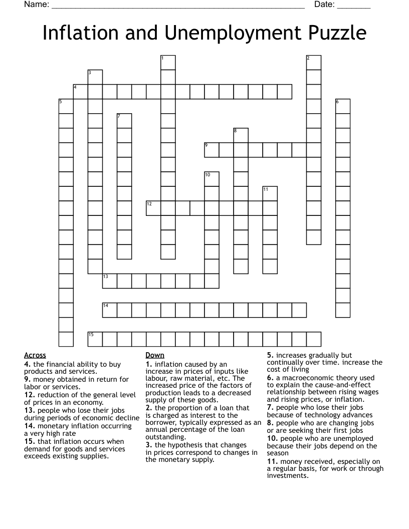 Inflation and Unemployment Puzzle Crossword